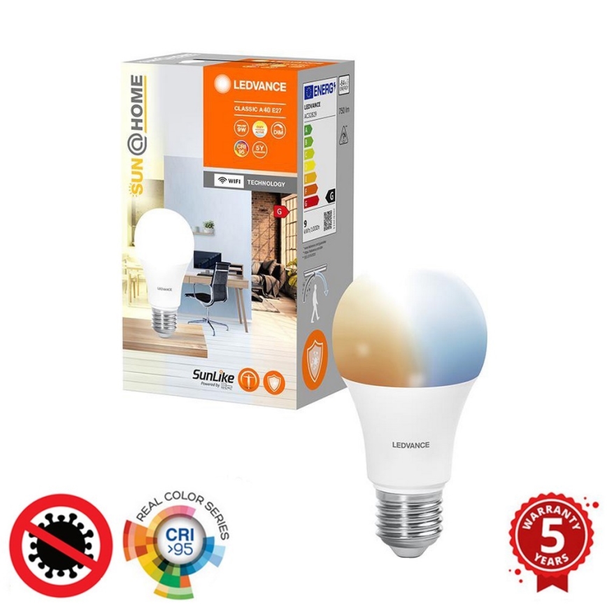 LED šviesos reguliavimas antibakterinis Elektros lemputė A40 E27/9W/230V Wi-Fi - Ledvance