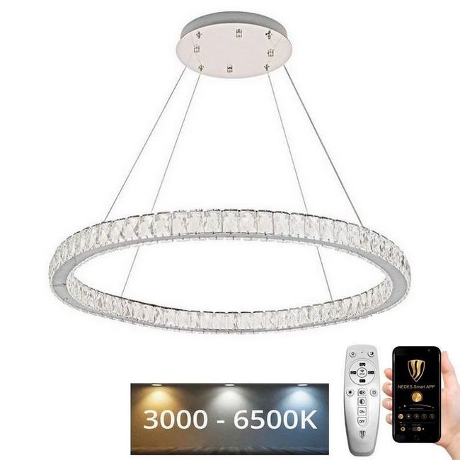 LED šviesos reguliavimas krištolas Sietynas ant stygos LED/100W/230V 3000-6500K sidabras + nuotolinio valdymo pultas