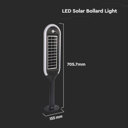 LED šviestuvas, įkraunamas saulės energija su jutikliu BOLLARD LED/5W/5,5V 70 cm 3000K IP65 2000 mAh