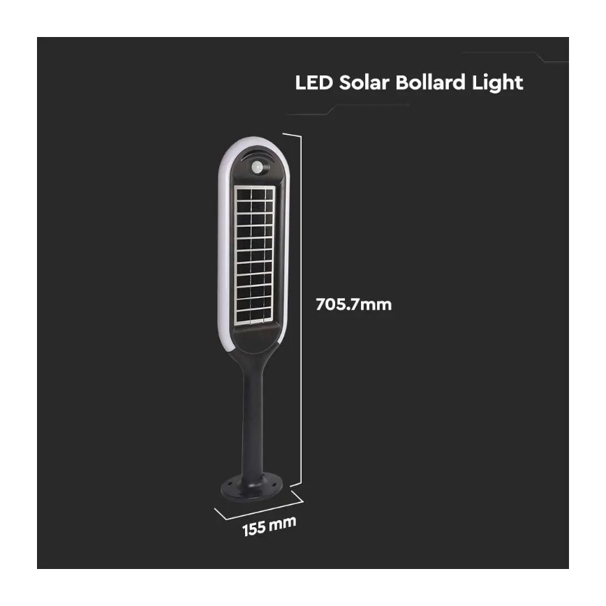 LED šviestuvas, įkraunamas saulės energija su jutikliu BOLLARD LED/5W/5,5V 70 cm 4000K IP65 2000 mAh