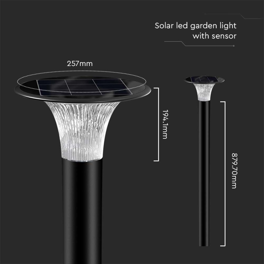 LED šviestuvas, įkraunamas saulės energija su jutikliu LED/15W/3,2V 4000K/6000K IP65