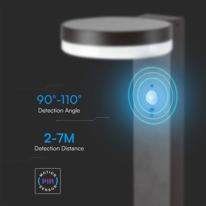 LED šviestuvas, įkraunamas saulės energija su jutikliu LED/2W/3,7V IP54 3000K 2200 mAh apvalus juoda