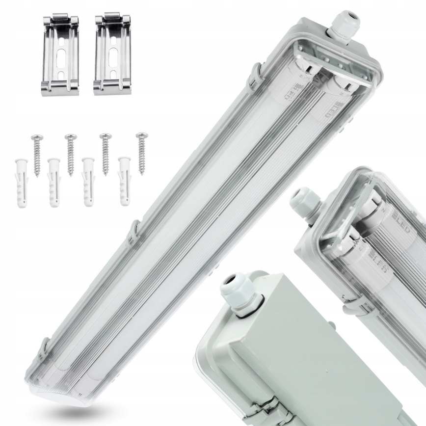 LED techninis T8 šviestuvas, 2x G13, 10 W, 230 V, 6000 K, 60 cm, IP65, baltas