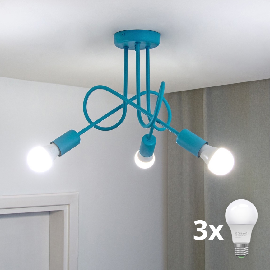 LED vaikams skirtas prie lubų montuojamas šviestuvas OXFORD 3xE27/15W/230V mėlynas