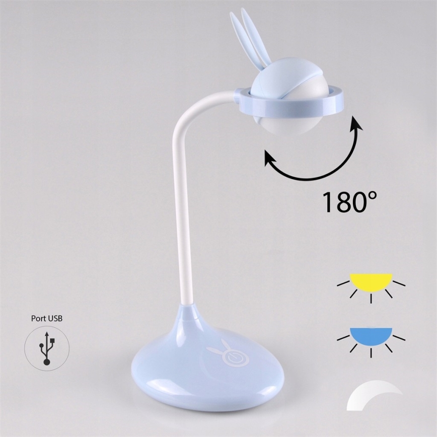 LED Vaikiška jutiklinė lempa RABBIT LED/0,4W/5V 3000/6500K mėlyna + USB