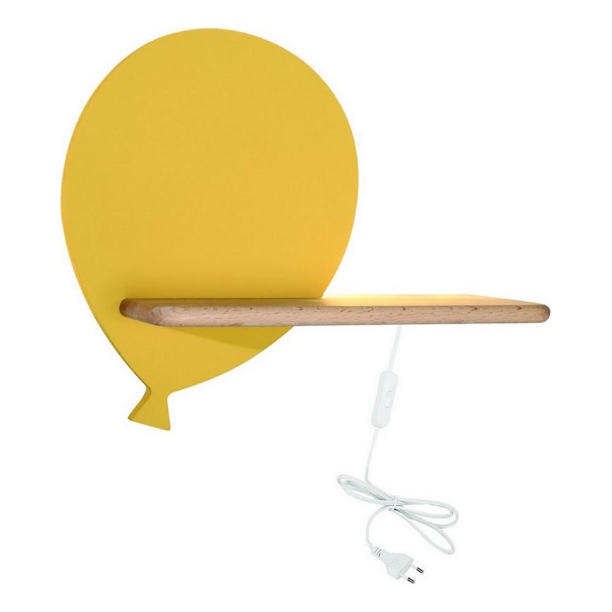LED vaikiška sieninė lempa su lentyna BALLOON LED/4W/230V geltona/medis
