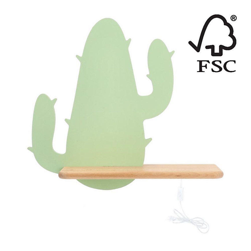 LED vaikiška sieninė lempa su lentyna CACTUS LED/4W/230V žalia/medis