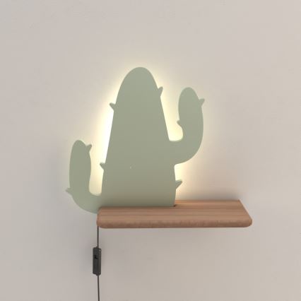 LED vaikiška sieninė lempa su lentyna CACTUS LED/4W/230V žalia/medis