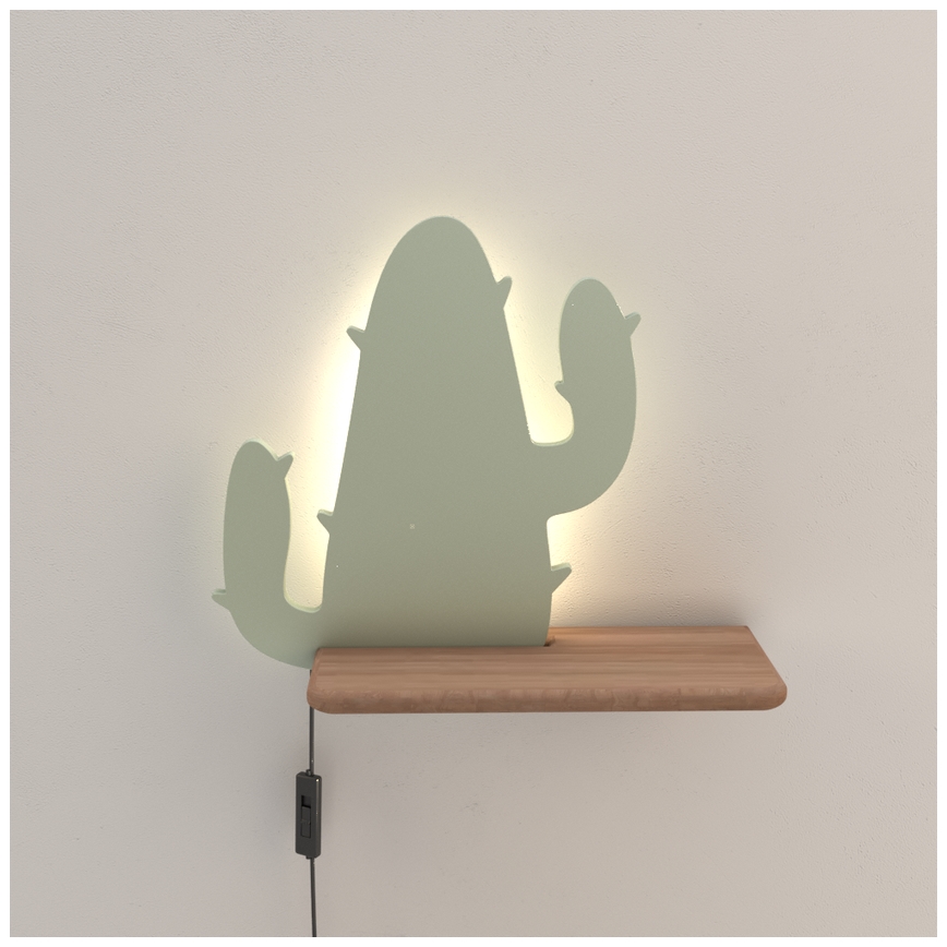 LED vaikiška sieninė lempa su lentyna CACTUS LED/4W/230V žalia/medis