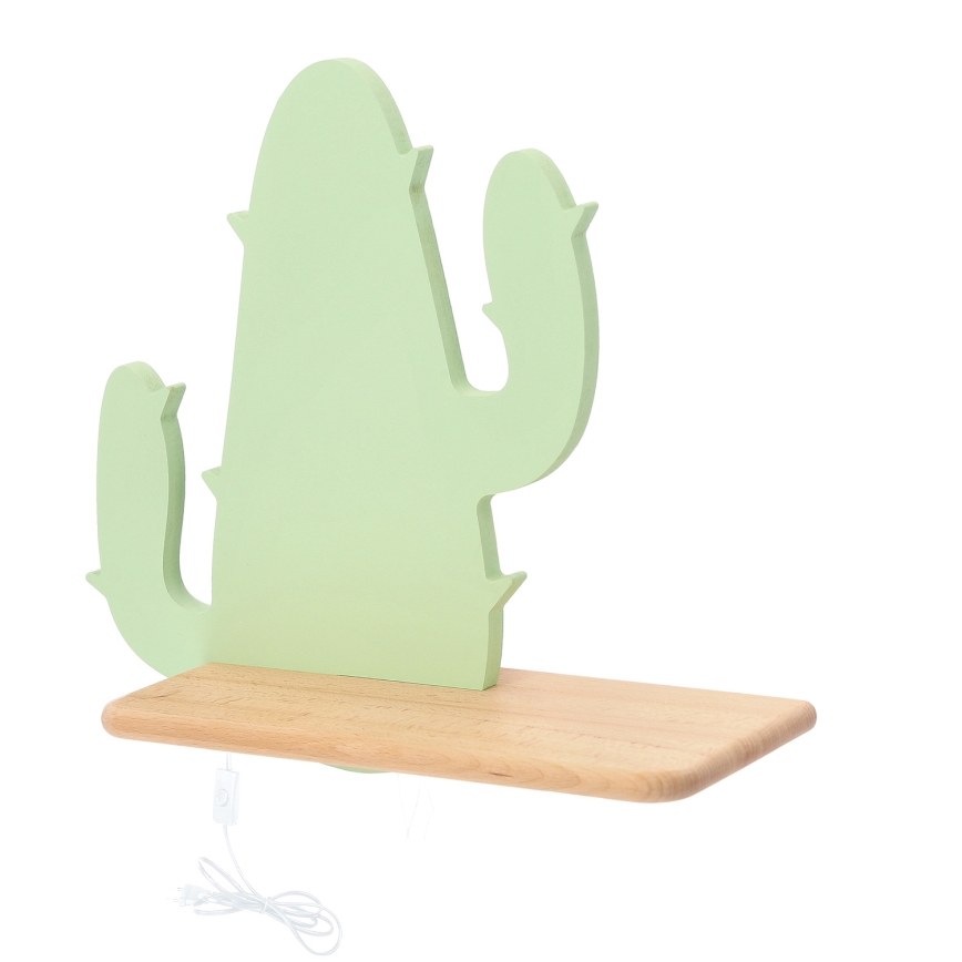 LED vaikiška sieninė lempa su lentyna CACTUS LED/4W/230V žalia/medis