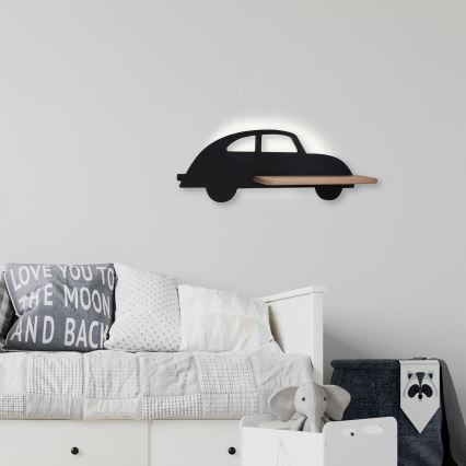 LED vaikiška sieninė lempa su lentyna CAR LED/5W/230V juoda/medis