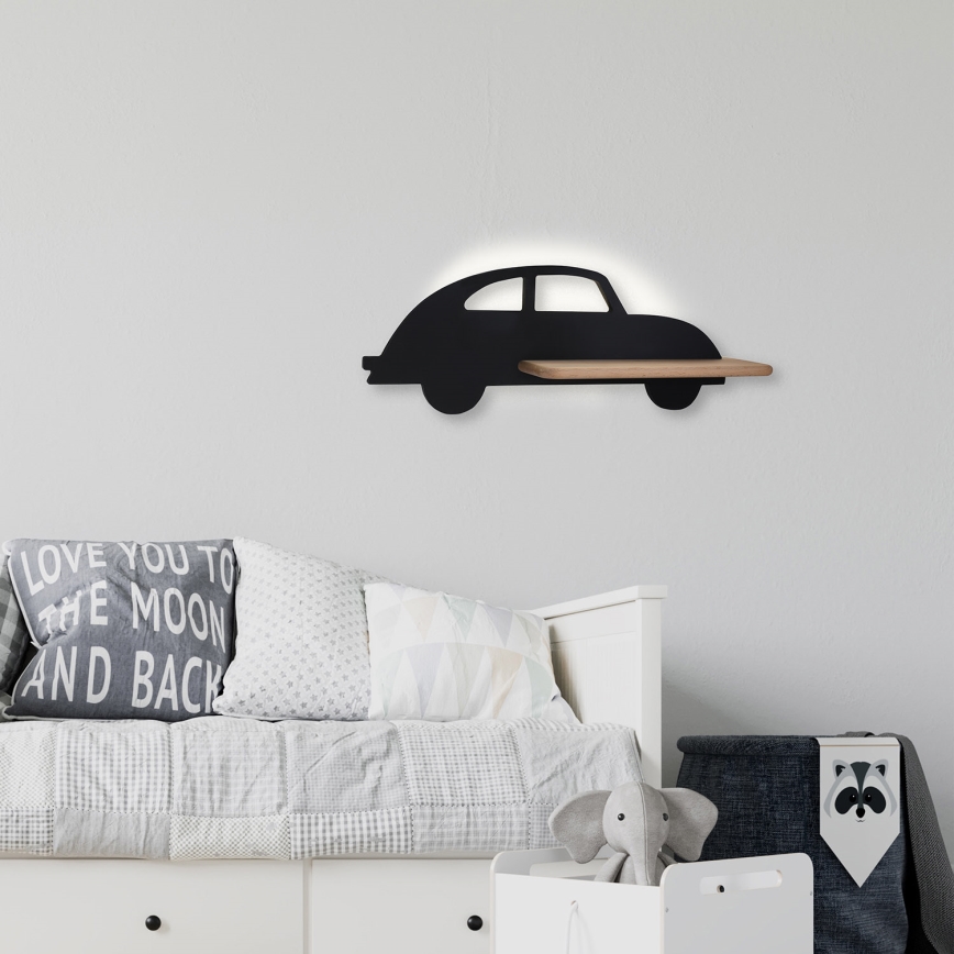 LED vaikiška sieninė lempa su lentyna CAR LED/5W/230V juoda/medis