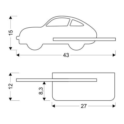 LED vaikiška sieninė lempa su lentyna CAR LED/5W/230V mėlyna/medis