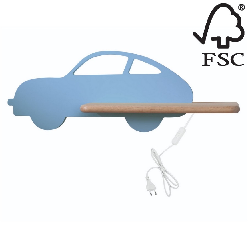 LED vaikiška sieninė lempa su lentyna CAR LED/5W/230V mėlyna/medis