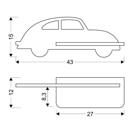 LED vaikiška sieninė lempa su lentyna CAR LED/5W/230V pilka/medis