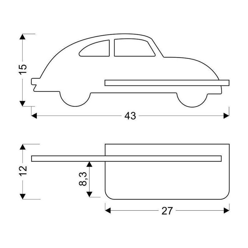 LED vaikiška sieninė lempa su lentyna CAR LED/5W/230V pilka/medis