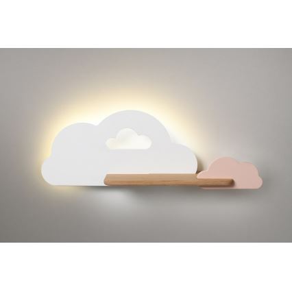 LED vaikiška sieninė lempa su lentyna CLOUD LED/5W/230V balta/rausva