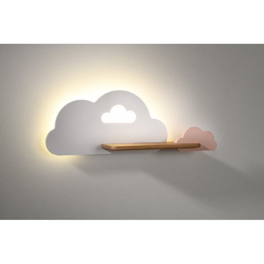 LED vaikiška sieninė lempa su lentyna CLOUD LED/5W/230V balta/rausva