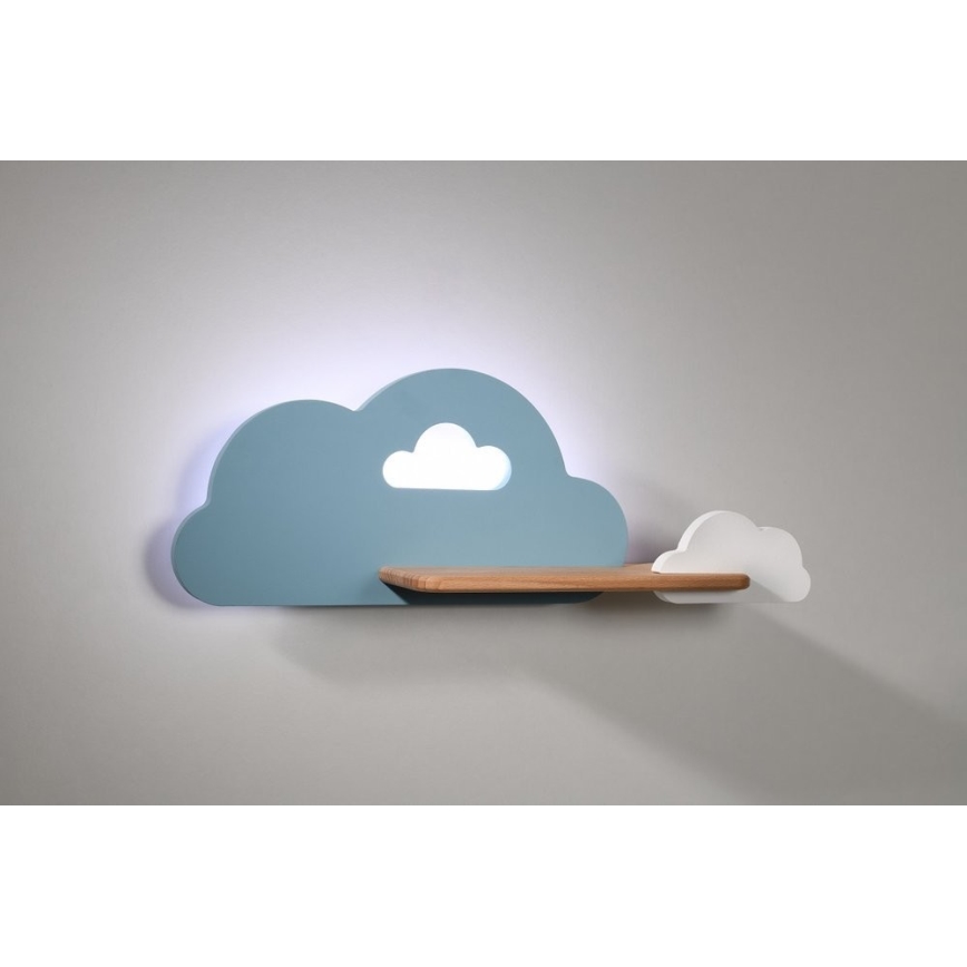 LED vaikiška sieninė lempa su lentyna CLOUD LED/5W/230V mėlyna/balta
