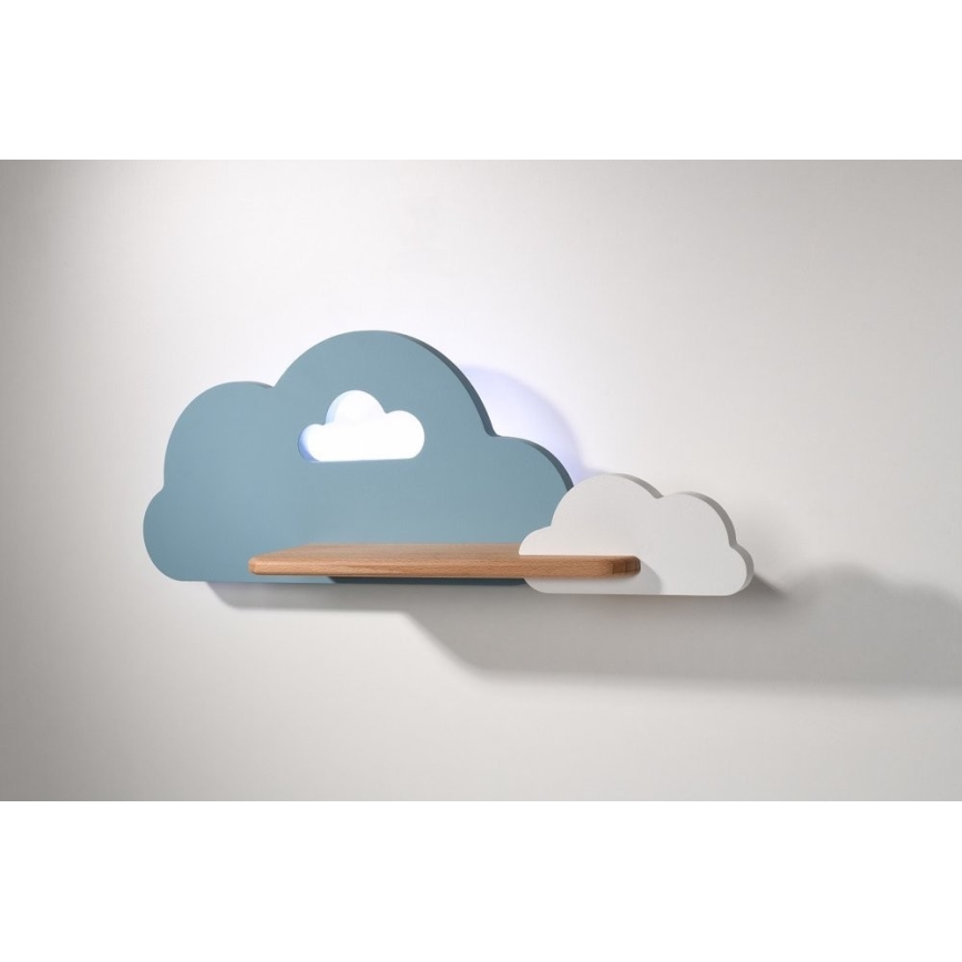 LED vaikiška sieninė lempa su lentyna CLOUD LED/5W/230V mėlyna/balta