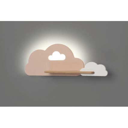 LED vaikiška sieninė lempa su lentyna CLOUD LED/5W/230V rausva/balta