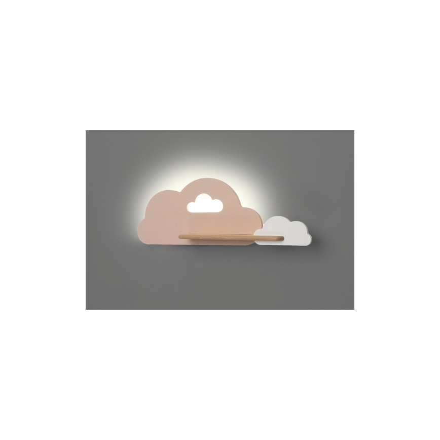 LED vaikiška sieninė lempa su lentyna CLOUD LED/5W/230V rausva/balta