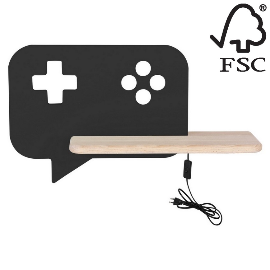 LED vaikiška sieninė lempa su lentyna CONSOLE LED/5W/230V juoda