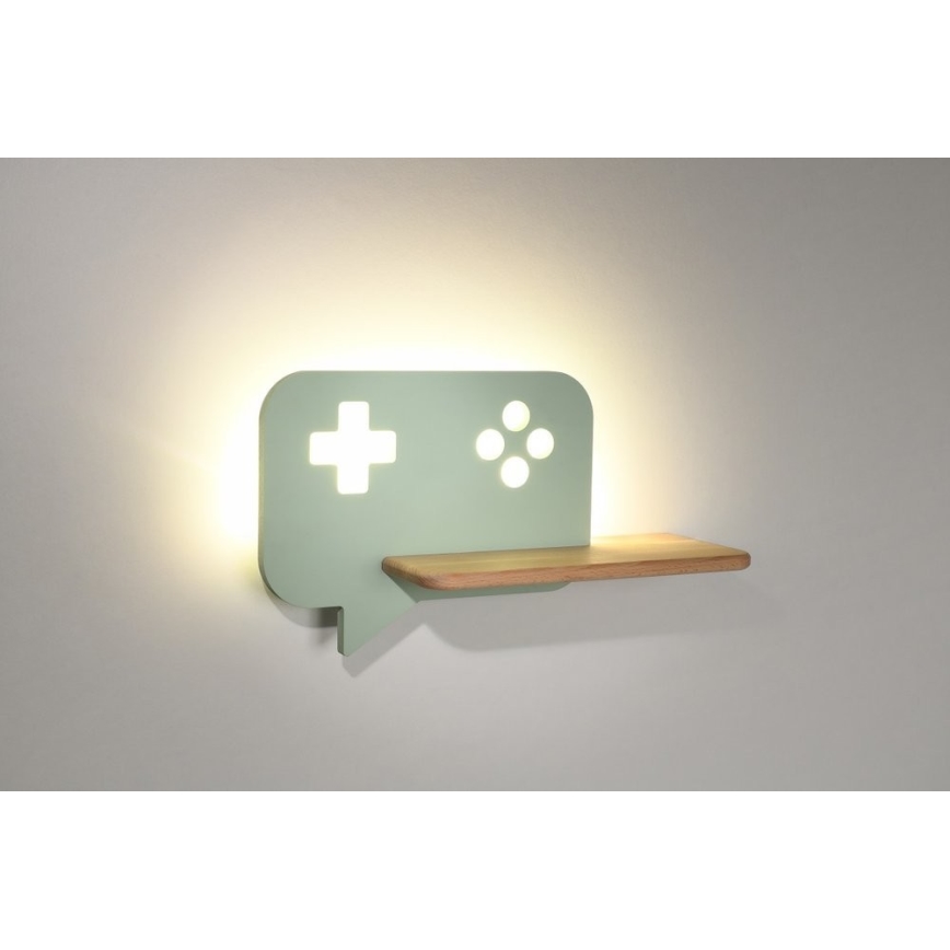 LED vaikiška sieninė lempa su lentyna CONSOLE LED/5W/230V žalia