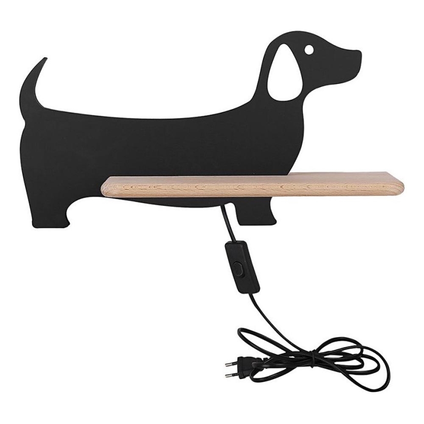 LED vaikiška sieninė lempa su lentyna DOG LED/5W/230V juoda/medis
