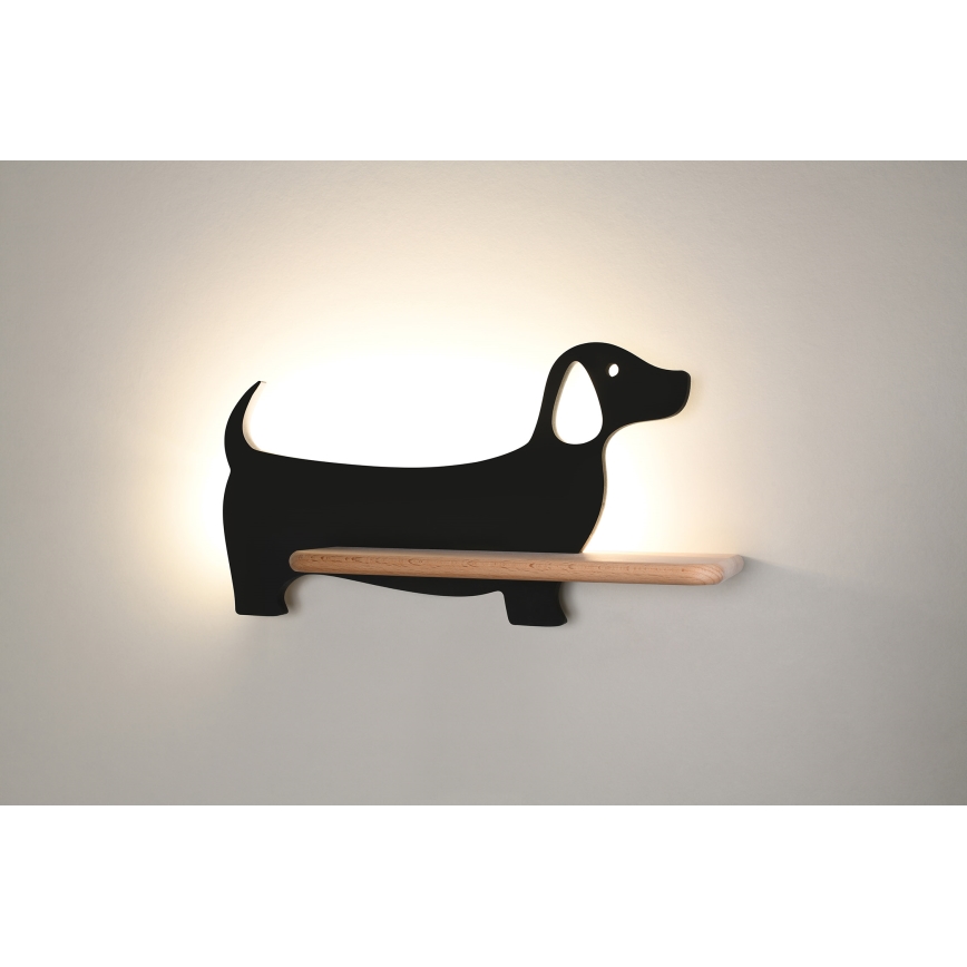 LED vaikiška sieninė lempa su lentyna DOG LED/5W/230V juoda/medis
