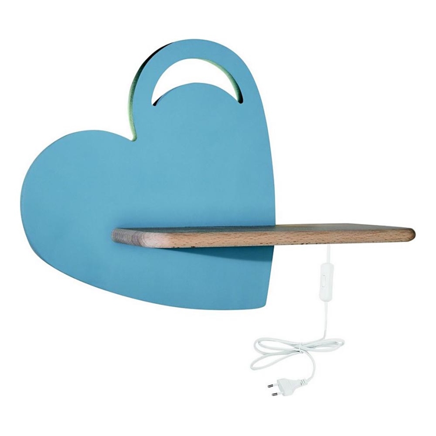 LED vaikiška sieninė lempa su lentyna HEART LED/5W/230V mėlyna/medis
