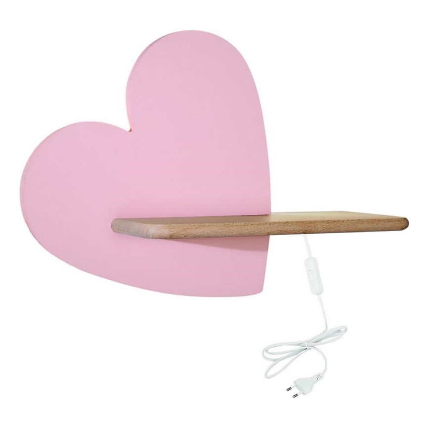 LED vaikiška sieninė lempa su lentyna HEART LED/5W/230V rausva/medis