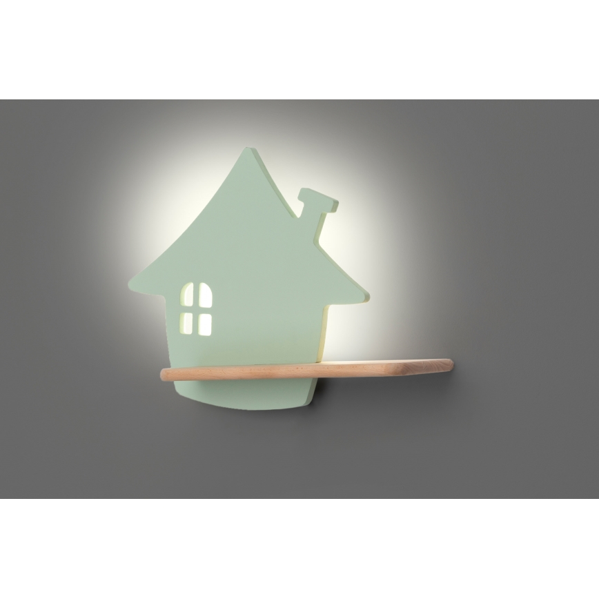 LED vaikiška sieninė lempa su lentyna HOUSE LED/4W/230V žalia/medis