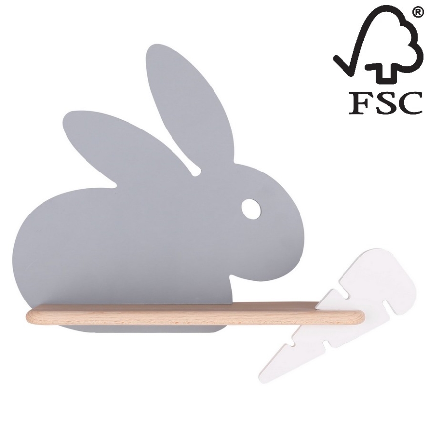 LED vaikiška sieninė lempa su lentyna RABBIT LED/4W/230V pilka/balta/medis