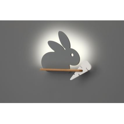 LED vaikiška sieninė lempa su lentyna RABBIT LED/4W/230V pilka/balta/medis