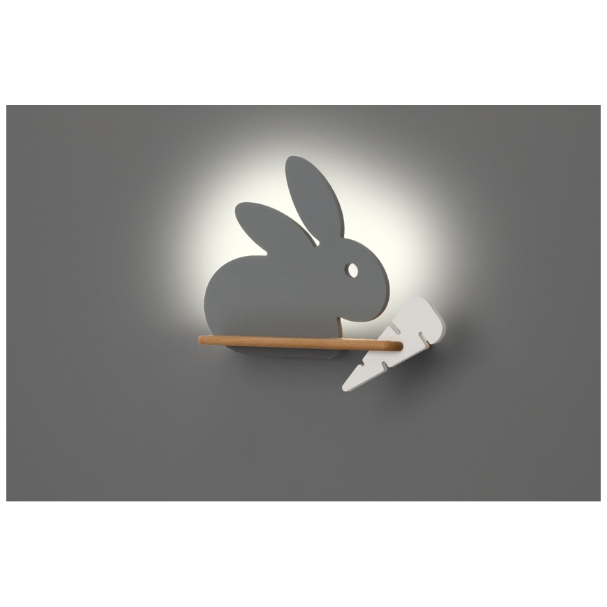 LED vaikiška sieninė lempa su lentyna RABBIT LED/4W/230V pilka/balta/medis