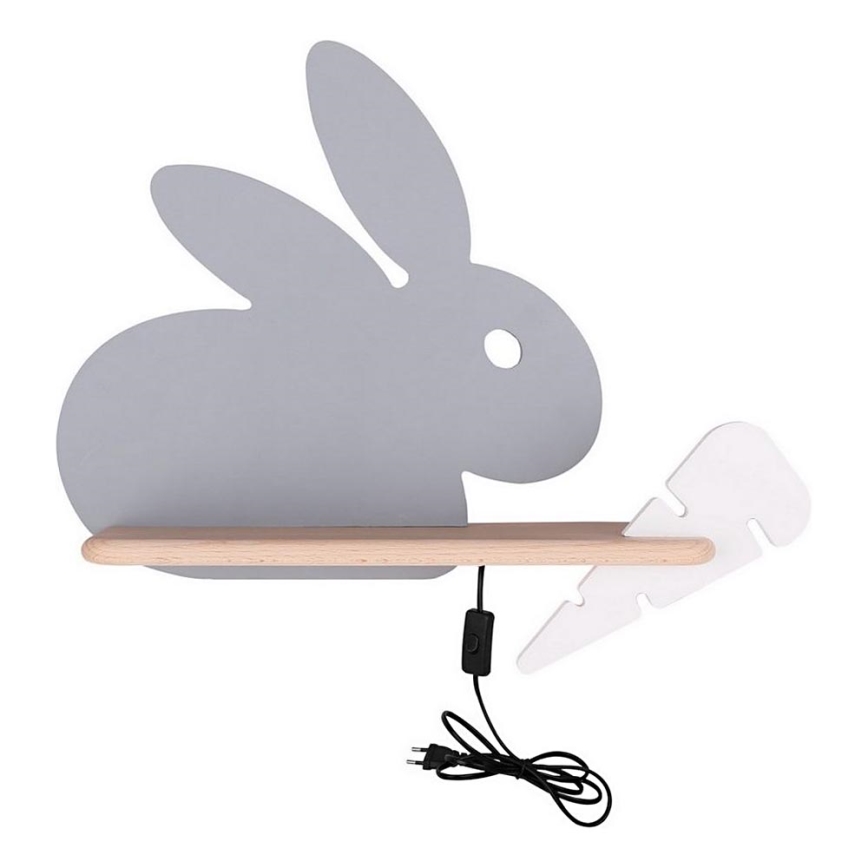 LED vaikiška sieninė lempa su lentyna RABBIT LED/4W/230V pilka/balta/medis
