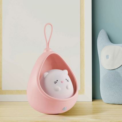 LED Vaikiškas orientacinis šviestuvas su jutikliu KITTY LED/0,5W/5V USB 1200 mAh rožinis