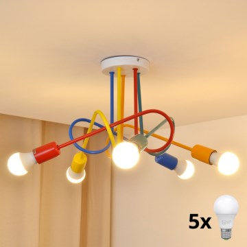 LED Vaikiškas paviršinis šviestuvas OXFORD 5xE27/15W/230V