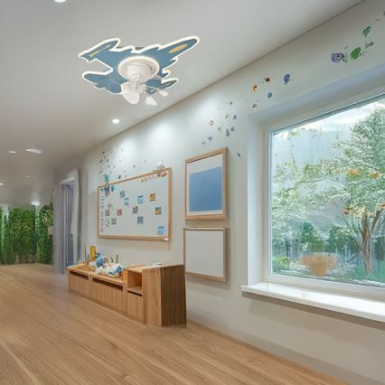 LED vaikiškas reguliuojamas lubinis šviestuvas su ventiliatoriumi LED/63W/230V 3000/4000/6000K 68x57 cm mėlynas + nuotolinis valdymas