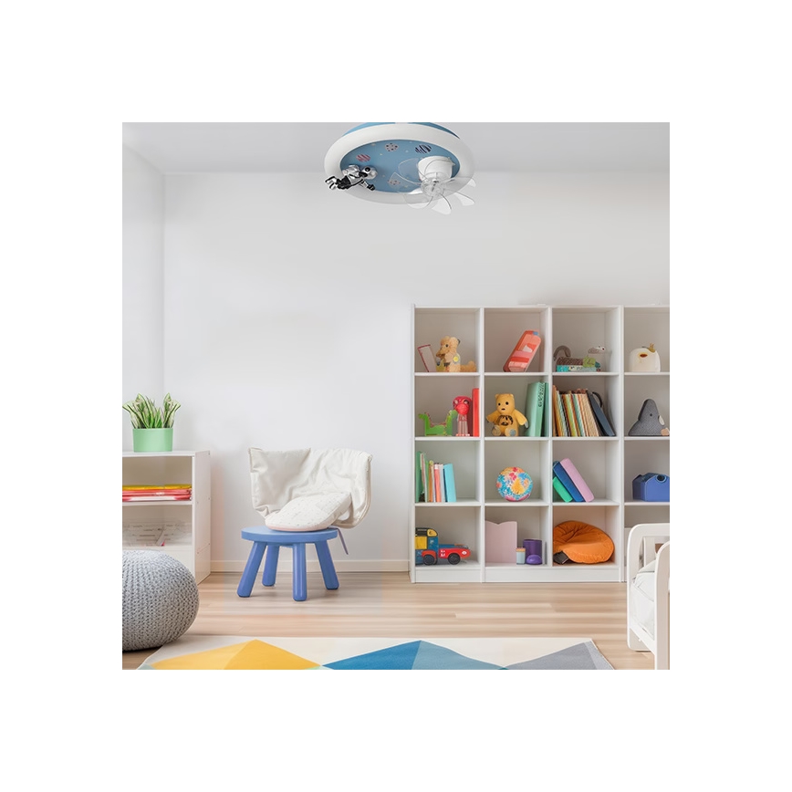 Vaikiškas dimeriuojamas LED lubinis šviestuvas su ventiliatoriumi LED/48W/230V 3000/4000/6000K, skersmuo 50 cm, mėlynas + nuotolinis valdymas