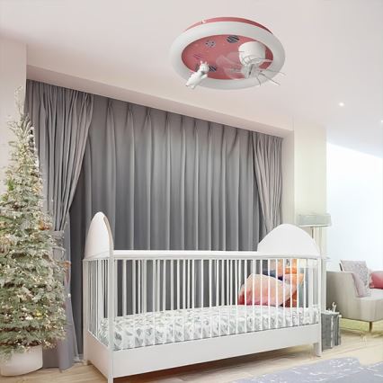 LED vaikiškas lubų šviestuvas su ventiliatoriumi, reguliuojamas ryškumas, LED/48W/230V 3000/4000/6000K, skersmuo 50 cm, rožinis + nuotolinis valdymas