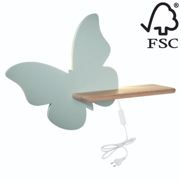 LED Vaikiškas sieninis šviestuvas su lentyna BUTTERFLY LED/5W/230V žalia/medinė