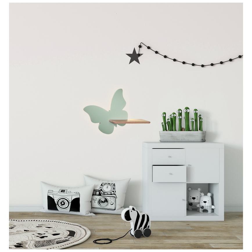 LED Vaikiškas sieninis šviestuvas su lentyna BUTTERFLY LED/5W/230V žalia/medinė