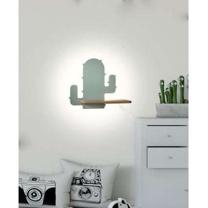 LED Vaikiškas sieninis šviestuvas su lentyna CACTUS LED/4W/230V žalia/medinė