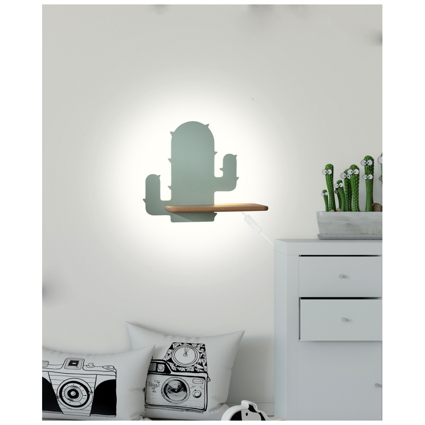LED Vaikiškas sieninis šviestuvas su lentyna CACTUS LED/4W/230V žalia/medinė