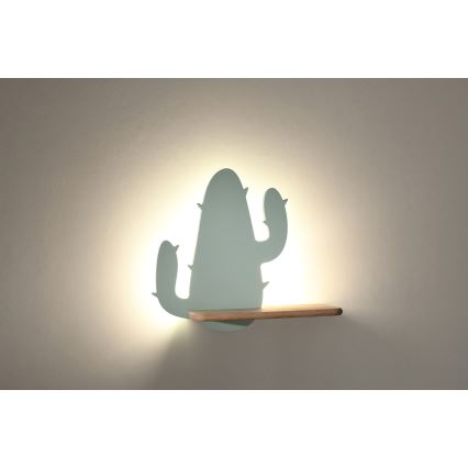 LED Vaikiškas sieninis šviestuvas su lentyna CACTUS LED/4W/230V žalia/medinė