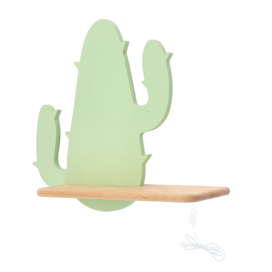 LED Vaikiškas sieninis šviestuvas su lentyna CACTUS LED/4W/230V žalia/medinė