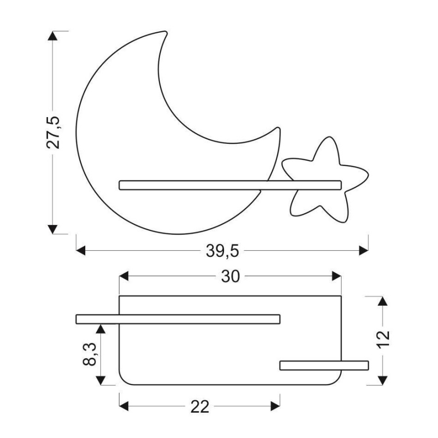 LED Vaikiškas sieninis šviestuvas su lentyna MOON LED/5W/230V- FSC sertifikuota