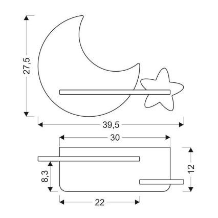 LED Vaikiškas sieninis šviestuvas su lentyna MOON LED/5W/230V- FSC sertifikuota